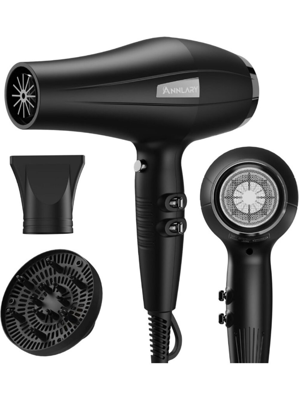 Powerful Ionic Hair Dryer with Diffuser & Nozzle, Fast-Drying 1875W Blow Dryer